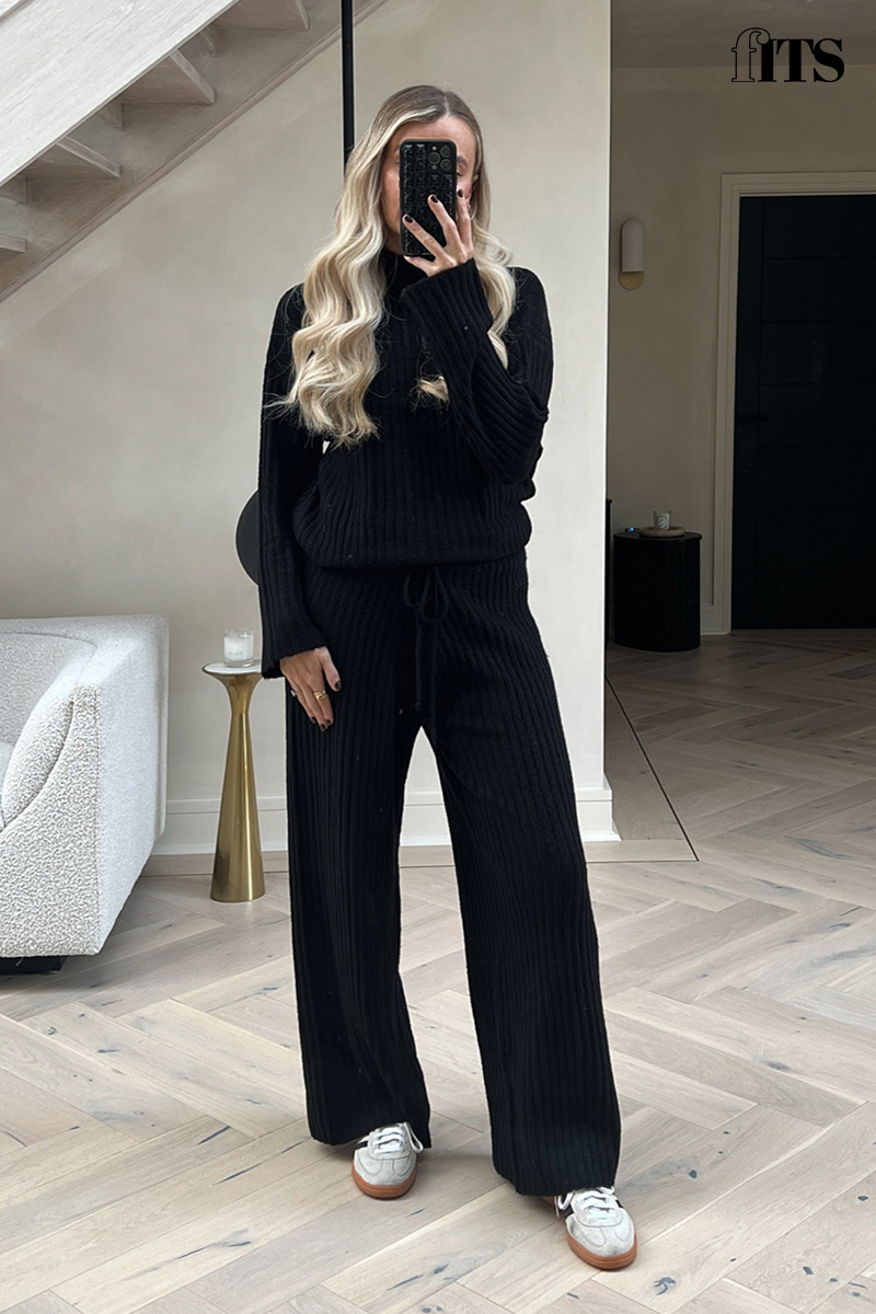 Ribbed Wide Leg Knitted Co-Ord Trouser